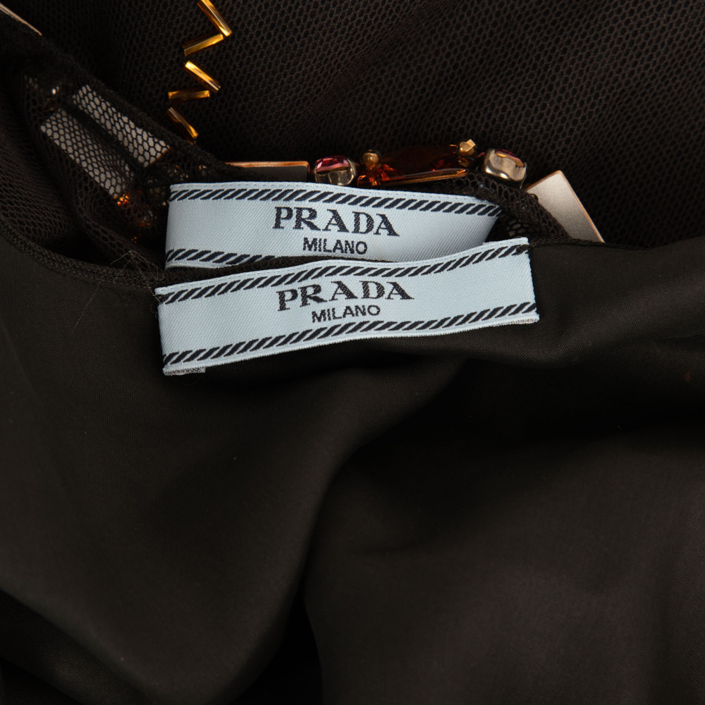 Prada Black Sheer Mesh Embellished Dress