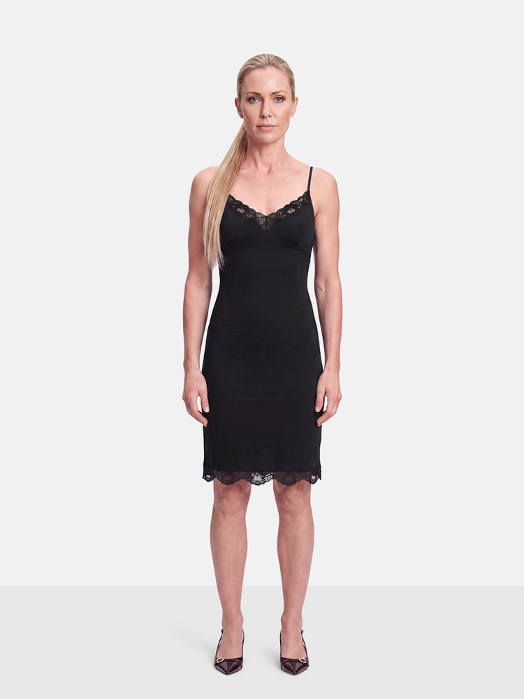 Dolce & Gabbana Black Silk Lace Trim Midi Dress