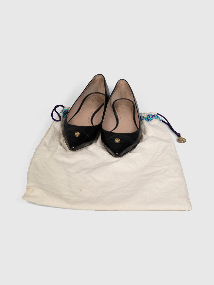 Tory Burch Black Leather Pointed Flats