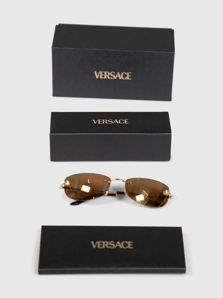Versace Gold Rimless Rectangle Sunglasses