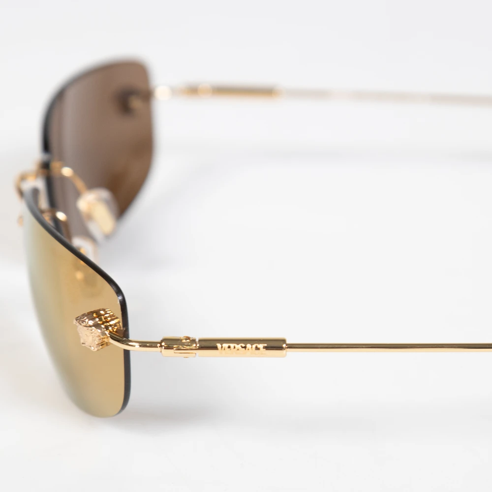 Versace Gold Rimless Rectangle Sunglasses