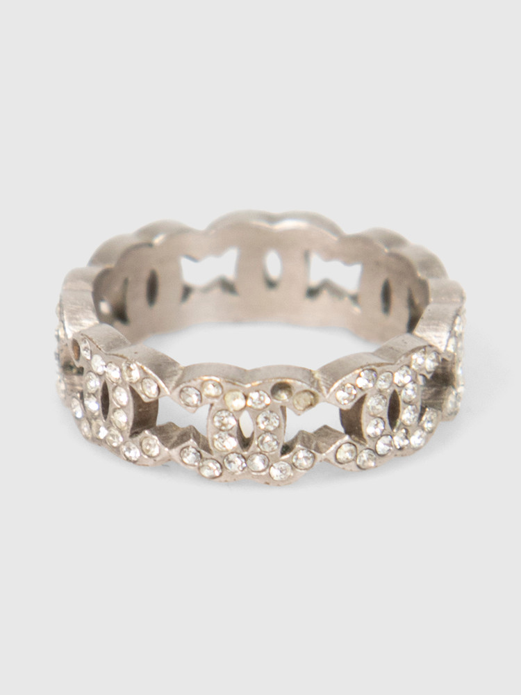 Chanel Silver CC Crystal Ring