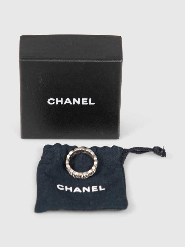 Chanel Silver CC Crystal Ring