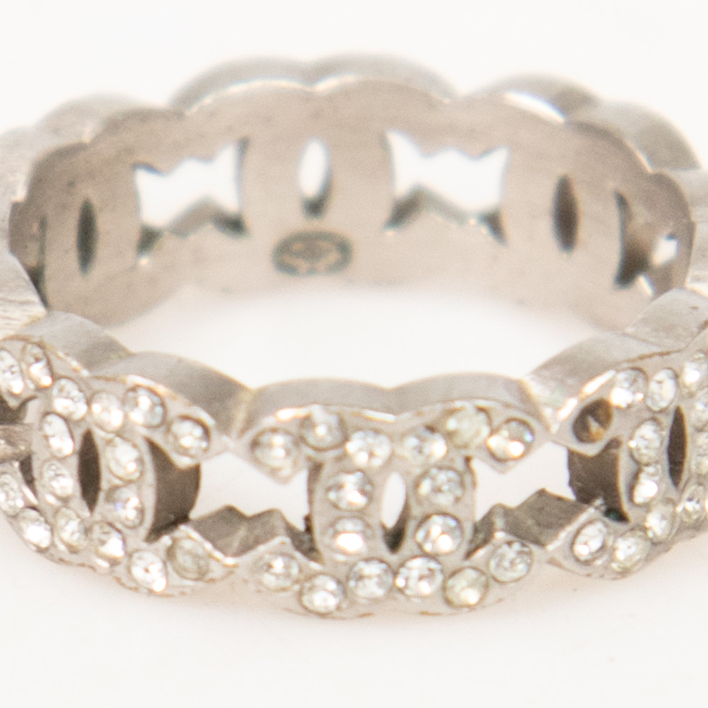 Chanel Silver CC Crystal Ring