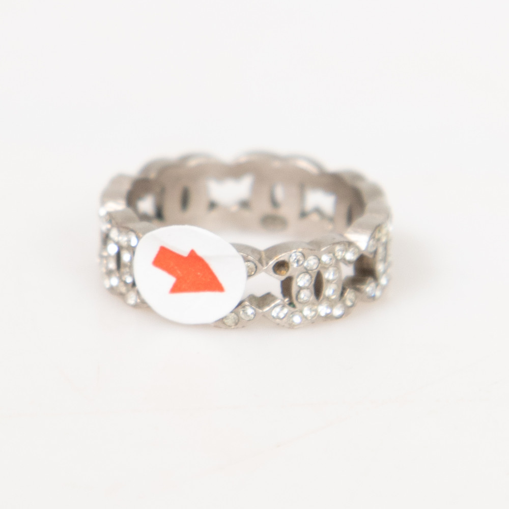 Chanel Silver CC Crystal Ring