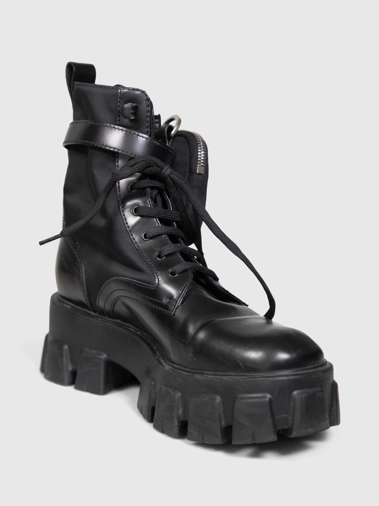 Prada Black Leather Monolith Pouch Ankle Boots
