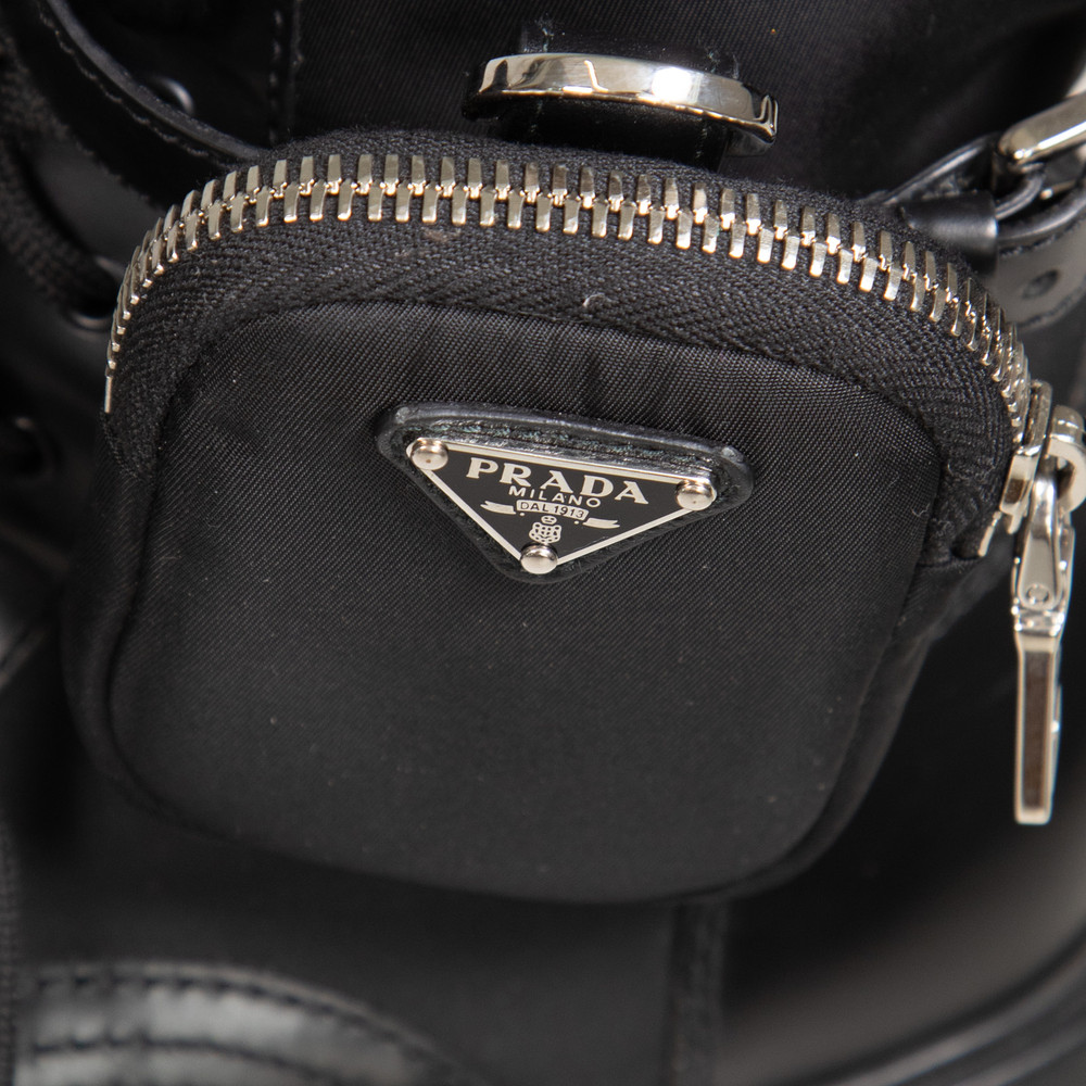 Prada Black Leather Monolith Pouch Ankle Boots