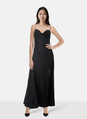 STAUD Black Maxi Ruched Back Dress