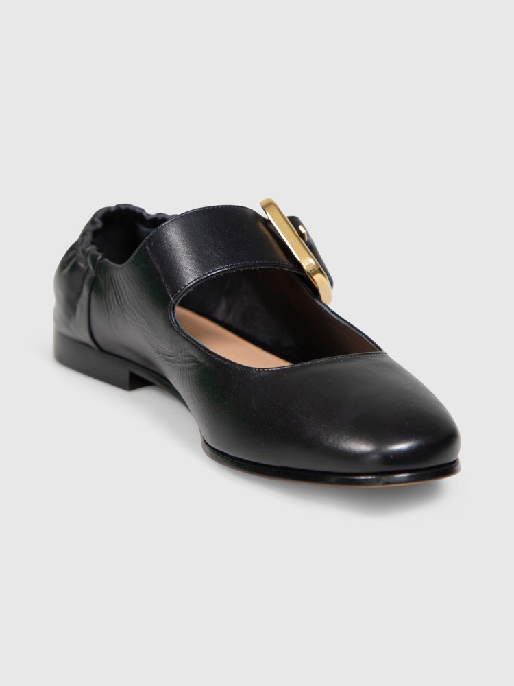 Bottega Veneta Black Leather Astaire Mary-Jane Flats