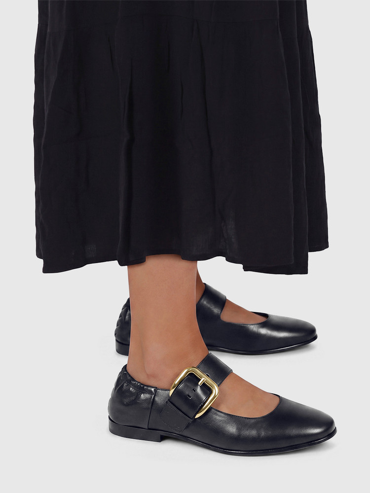 Bottega Veneta Black Leather Astaire Mary-Jane Flats