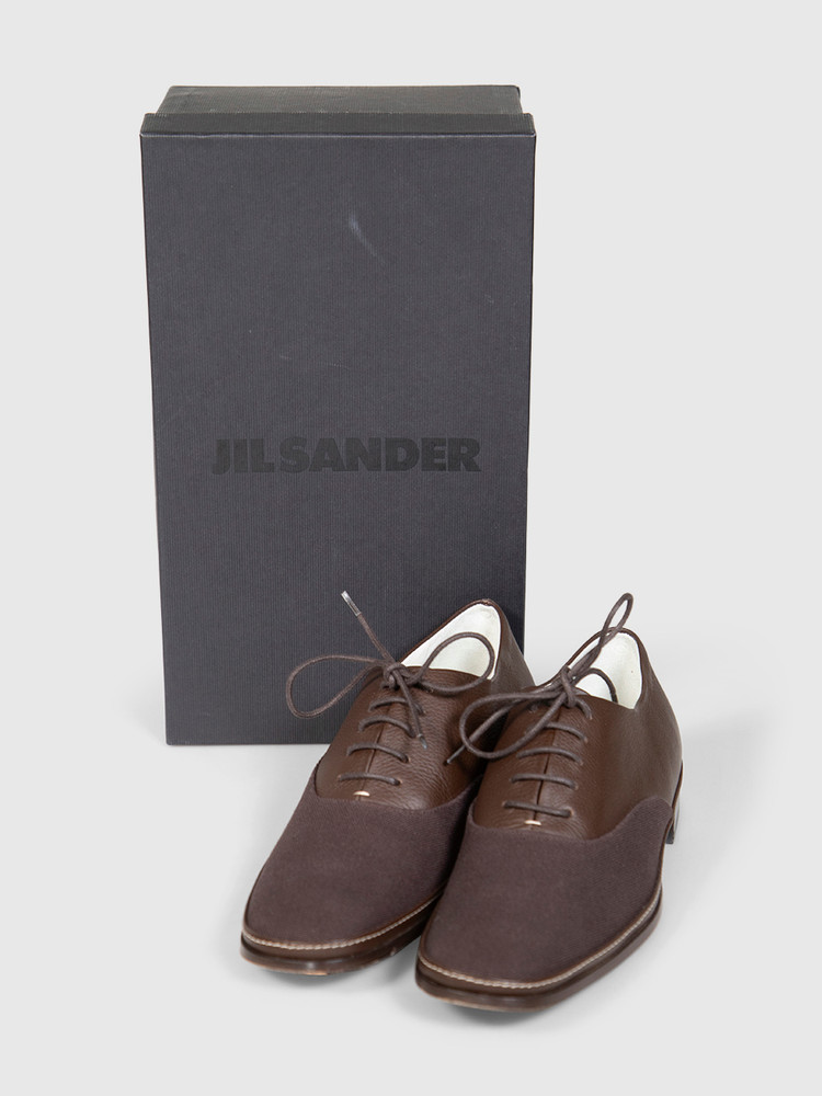Jil Sander Brown Leather & Canvas Panel Oxfords