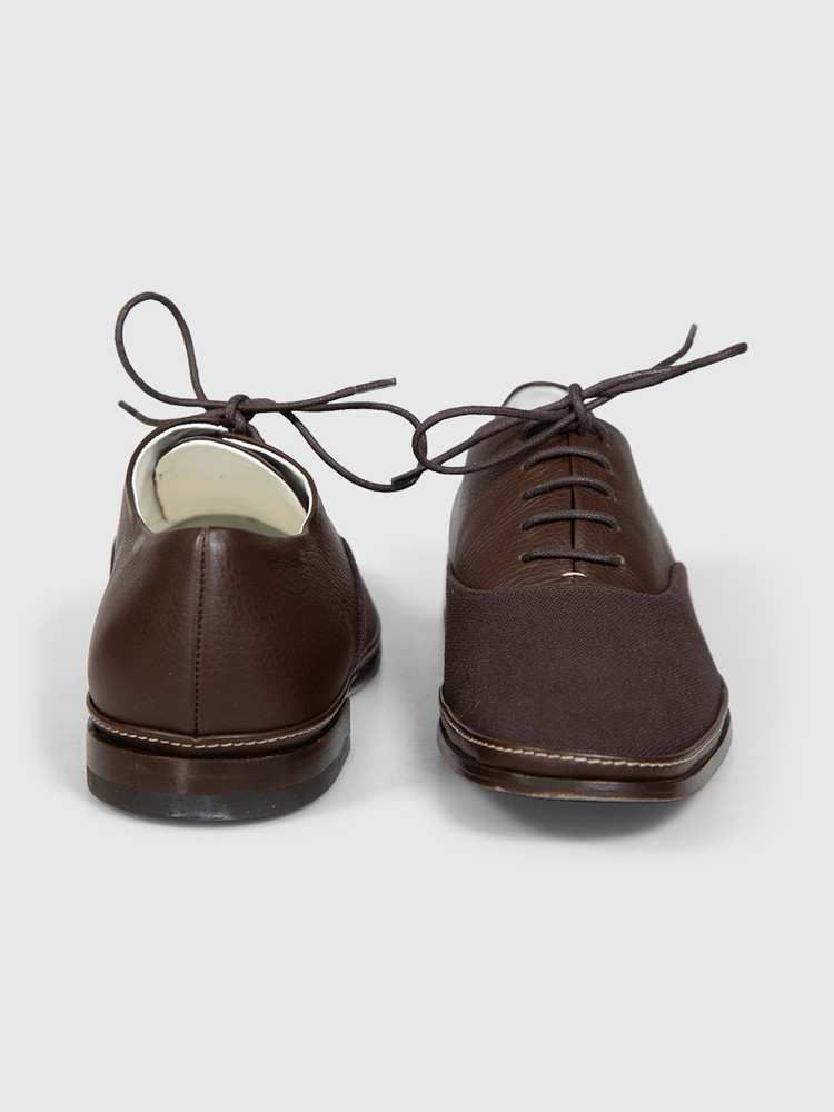 Jil Sander Brown Leather & Canvas Panel Oxfords