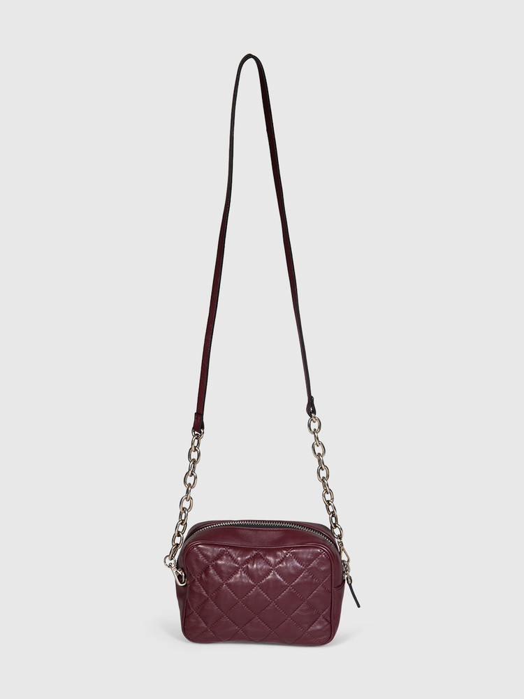 Moncler Burgundy Leather Quilted Bag