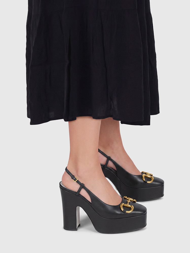 Gucci Black Leather Horsebit 120 Platform Pumps