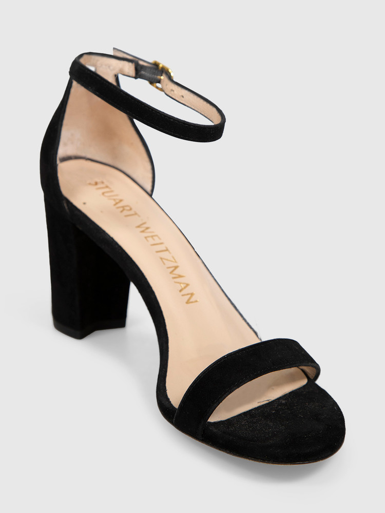 Stuart Weitzman Black Suede Nearlynude Sandals