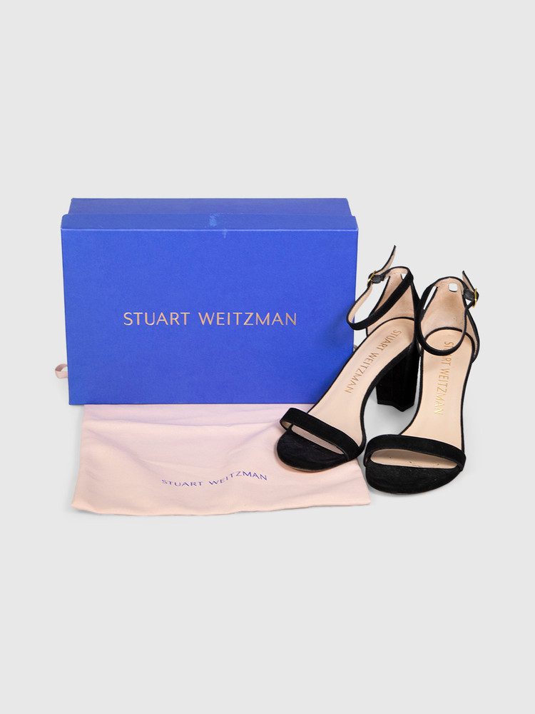Stuart Weitzman Black Suede Nearlynude Sandals