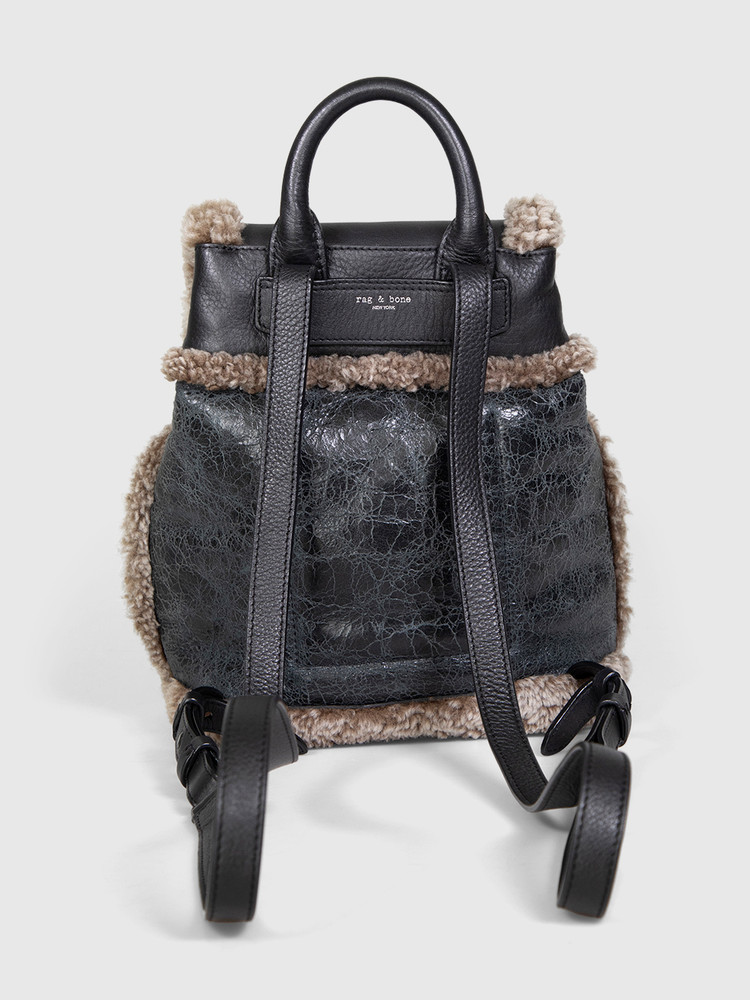 Rag & Bone Black Leather Shearling Trim Backpack