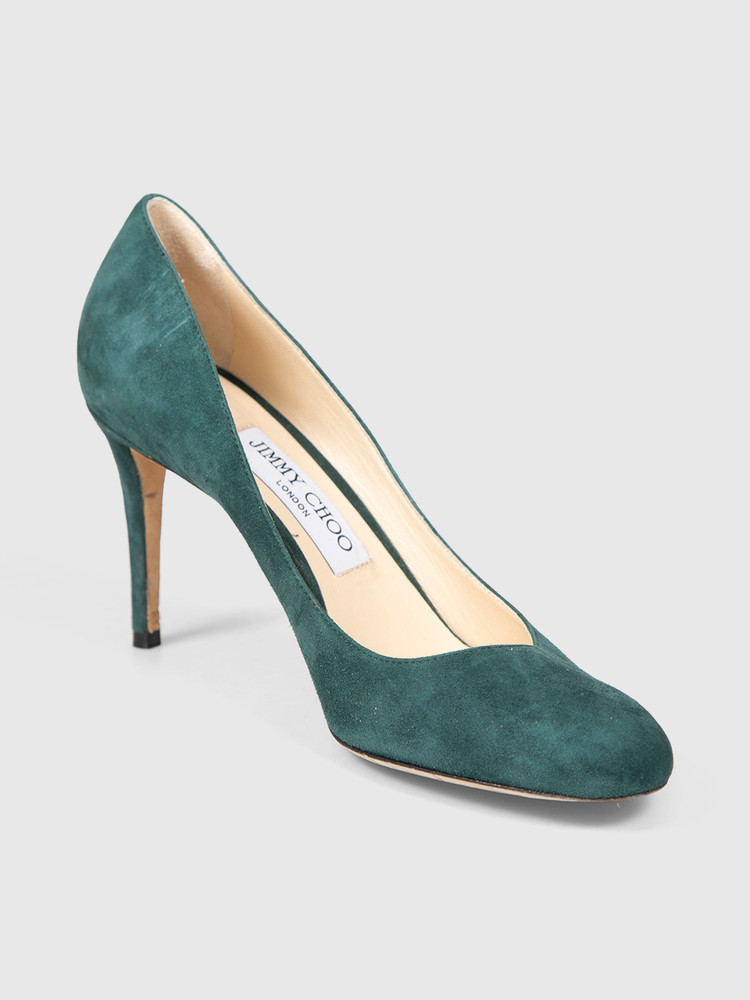 Jimmy Choo Green Suede Slip On Pumps