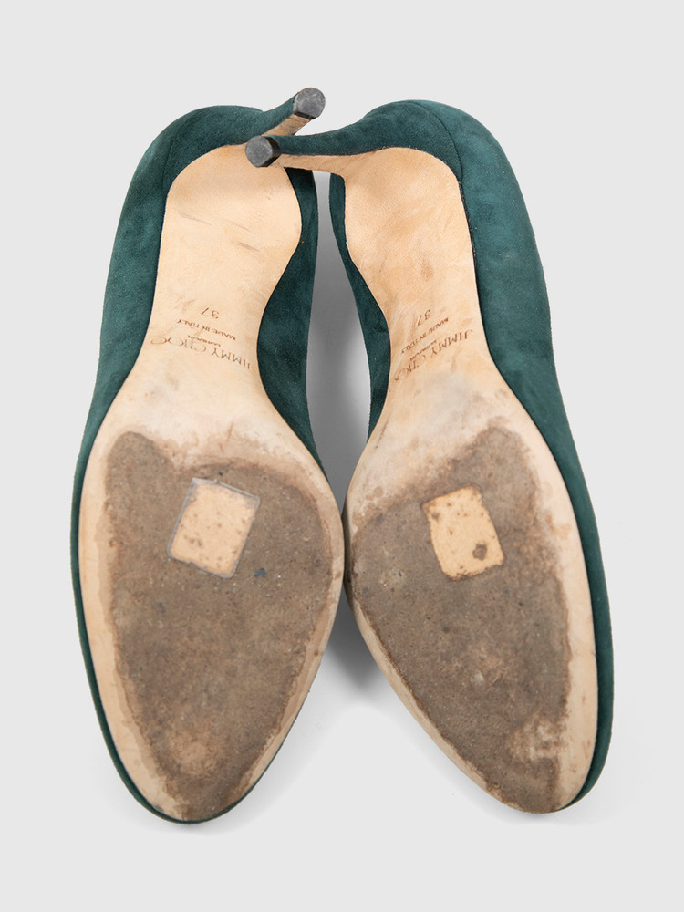 Jimmy Choo Green Suede Slip On Pumps
