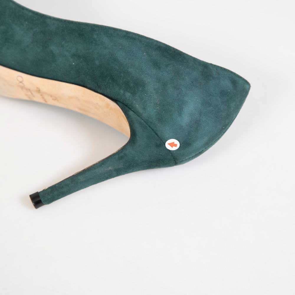 Jimmy Choo Green Suede Slip On Pumps