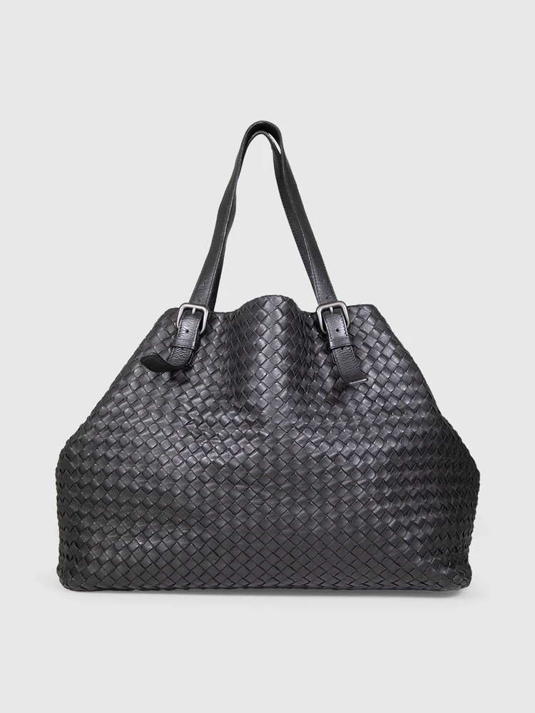 Bottega Veneta Black Intrecciato Leather Large Tote Bag