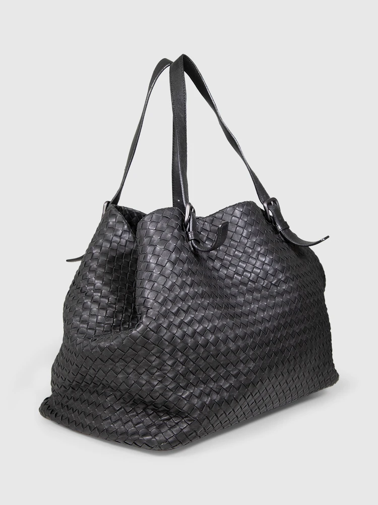 Bottega Veneta Black Intrecciato Leather Large Tote Bag