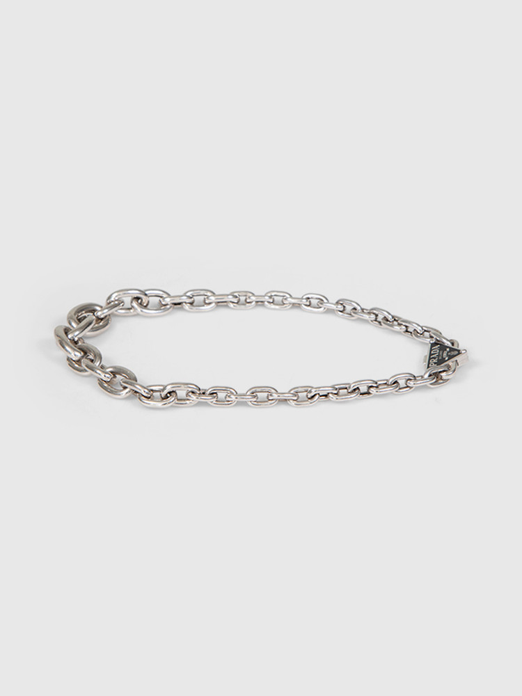 Prada Sterling Silver Triangle Logo Chain Necklace
