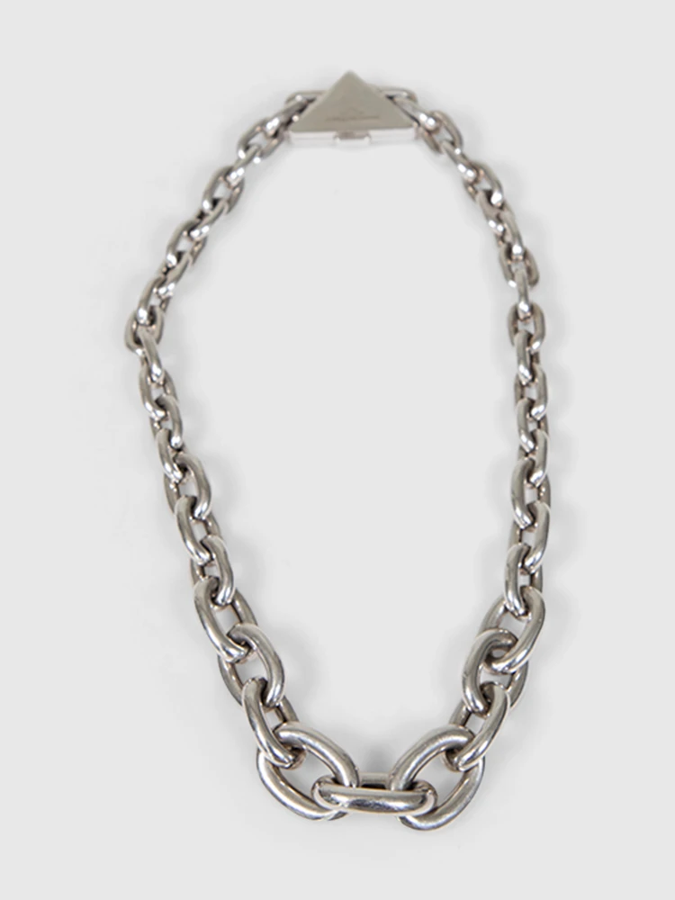 Prada Sterling Silver Triangle Logo Chain Necklace