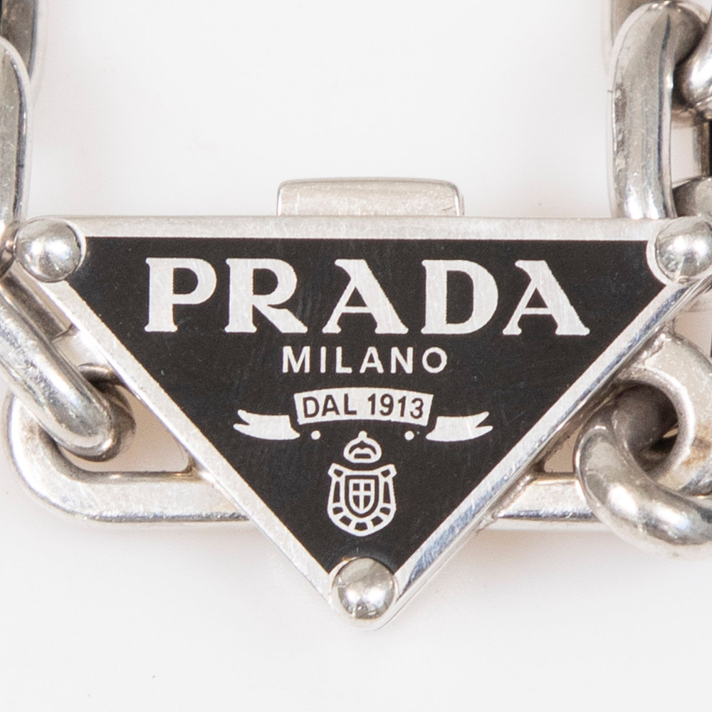 Prada Sterling Silver Triangle Logo Chain Necklace