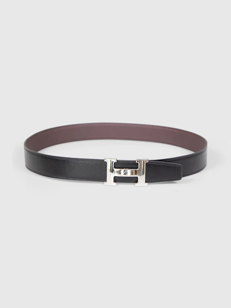 Hermès 2024 Brown & Black Leather Reversible Belt
