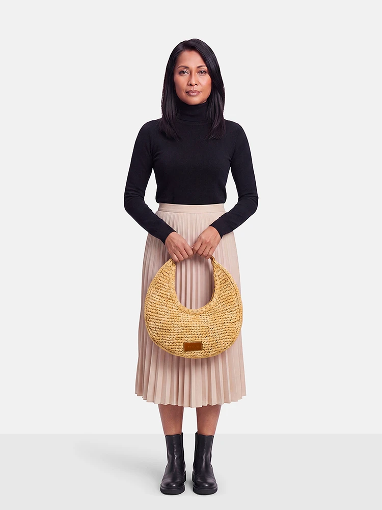 STAUD Beige Moon Raffia Tote Bag