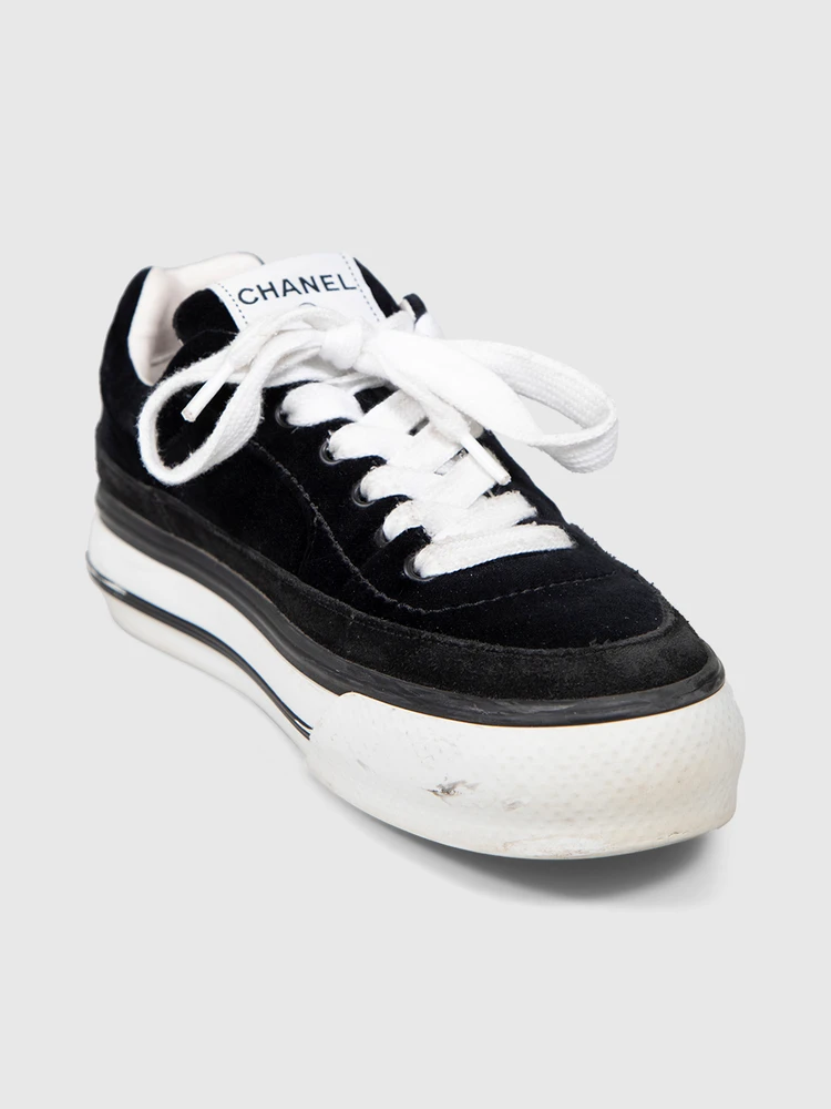 Chanel Black Suede CC Sneakers