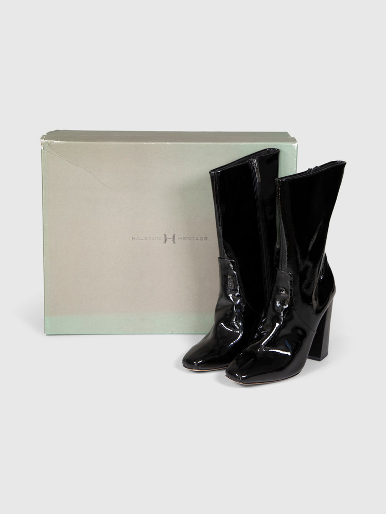 Halston Heritage Black Patent Heeled Ankle Boots