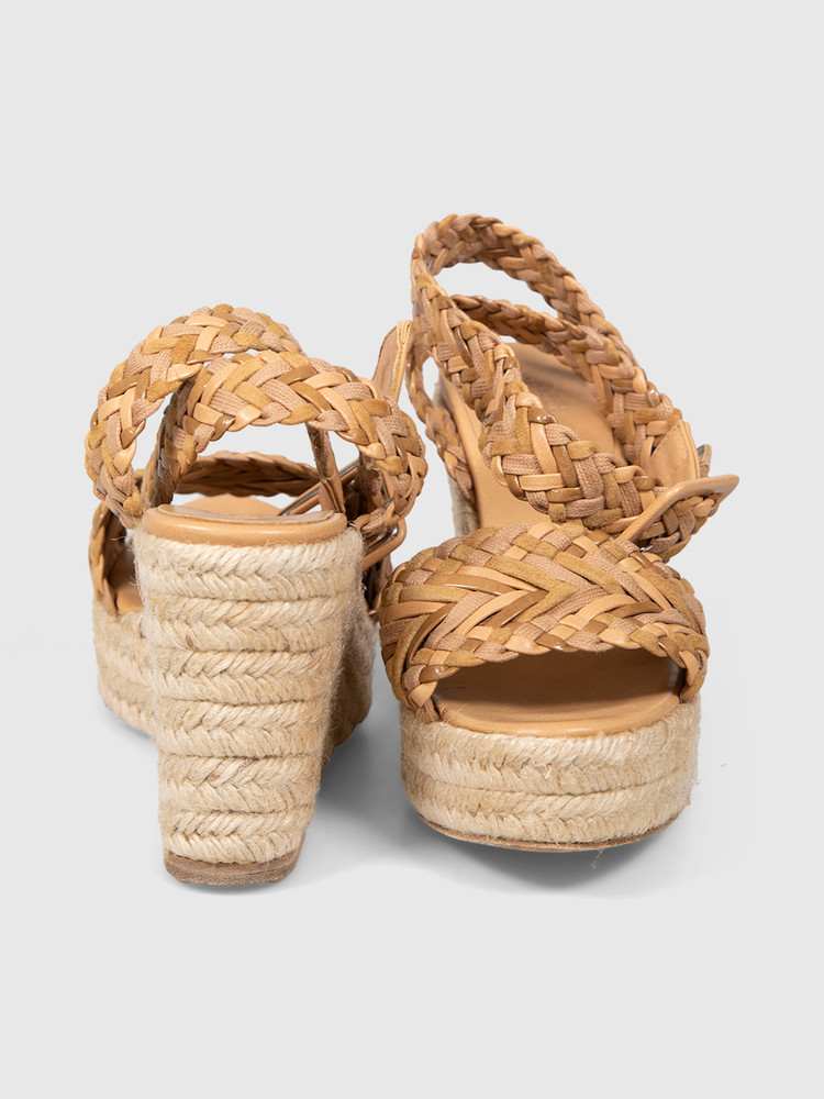 Hermès Beige Woven Espadrille Wedge Sandals