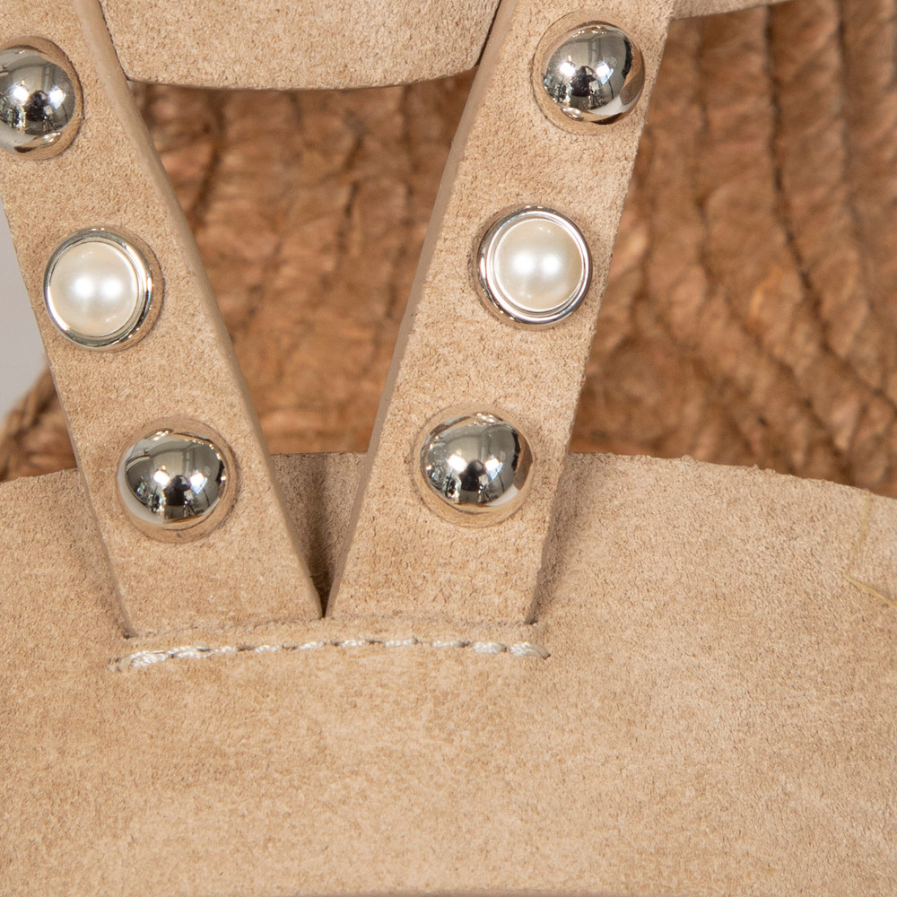 Jimmy Choo Beige Suede Studded Wedge Sandals