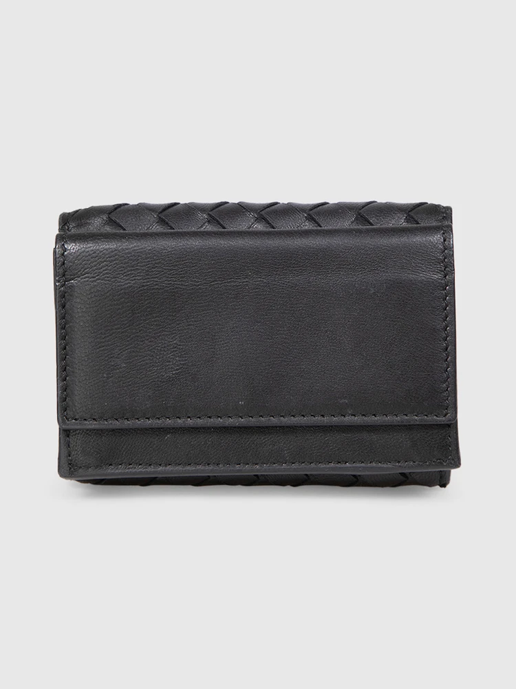 Bottega Veneta Black Leather Intrecciato Wallet
