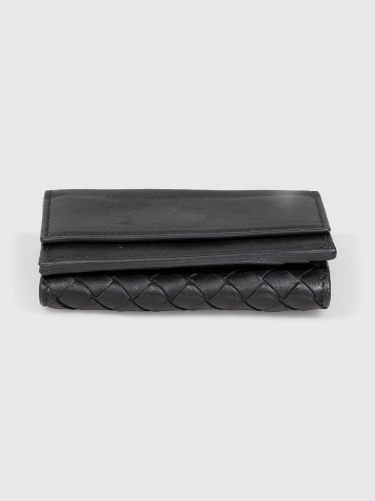 Bottega Veneta Black Leather Intrecciato Wallet