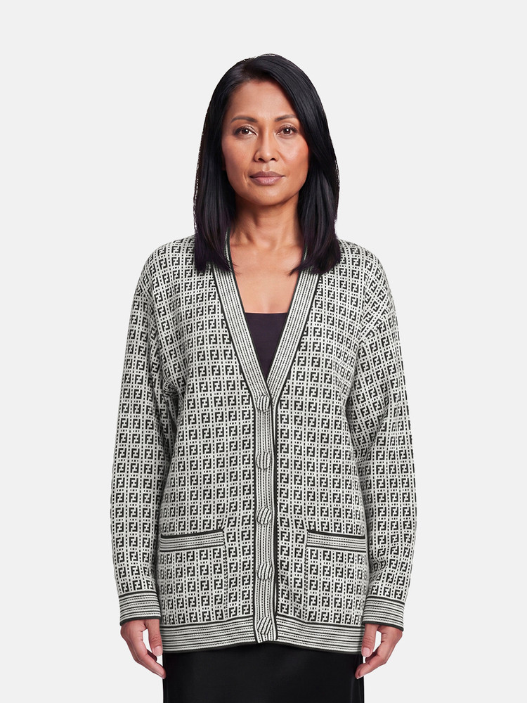 Fendi Black & White Zucca Knit Cardigan