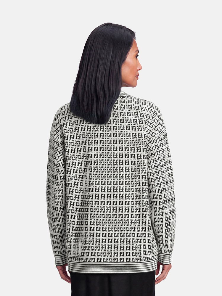 Fendi Black & White Zucca Knit Cardigan