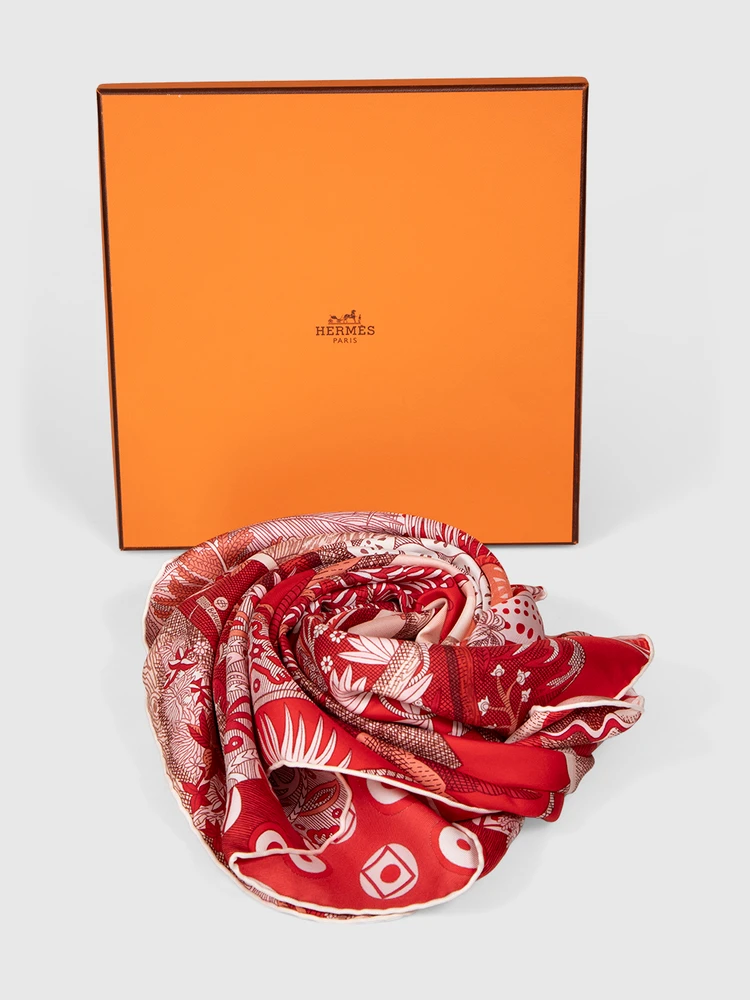 Hermès Red Silk Acte III, Scène I, La Clairière Scarf