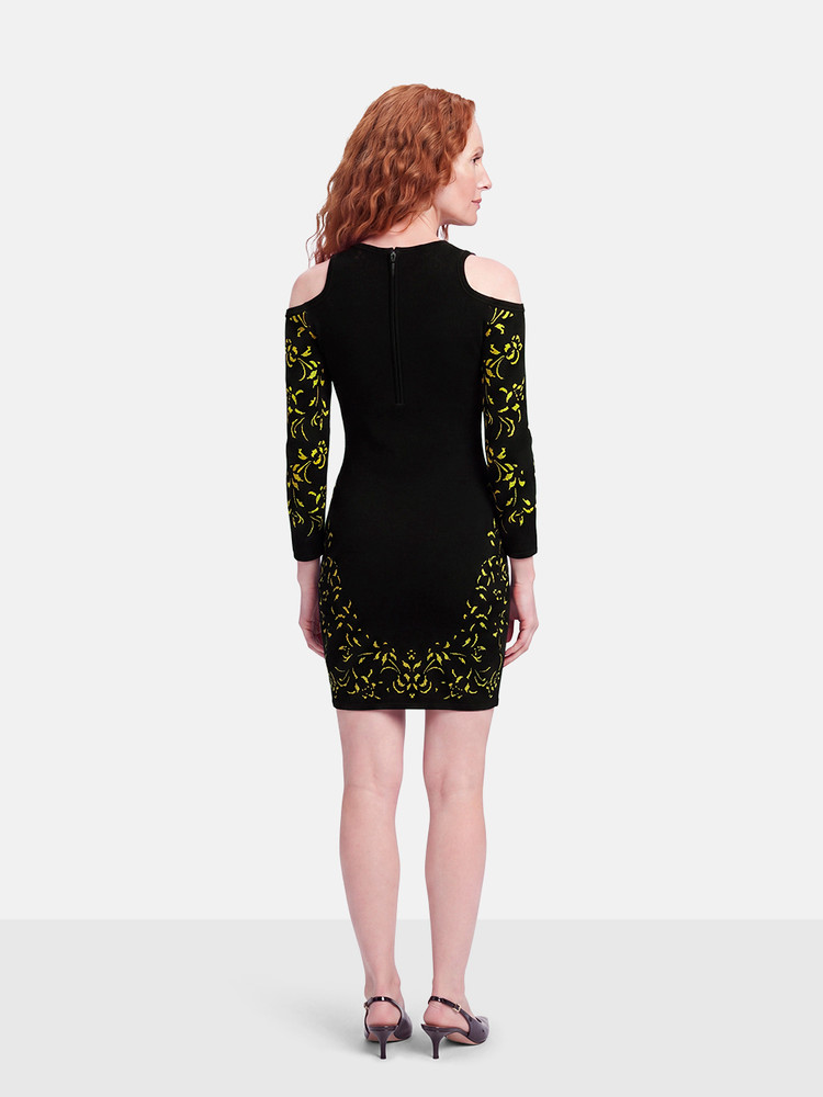 Roberto Cavalli Black Floral Cold Shoulder Dress