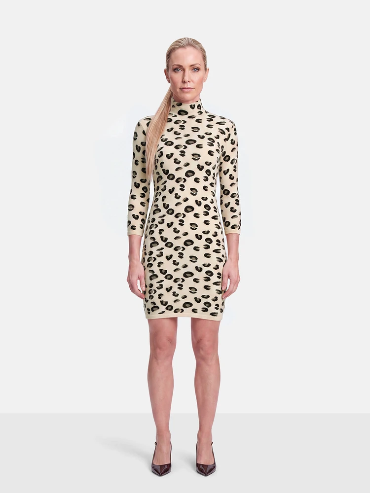 Blumarine Beige Leopard Print Knit Dress