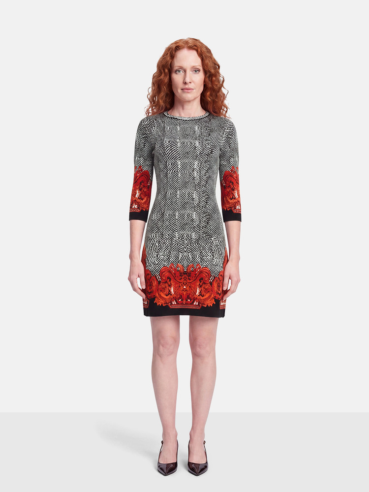 Roberto Cavalli Abstract Long Sleeve Knit Dress