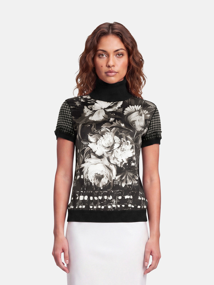 Roberto Cavalli Knit Silk & Wool Floral Front Panel Top