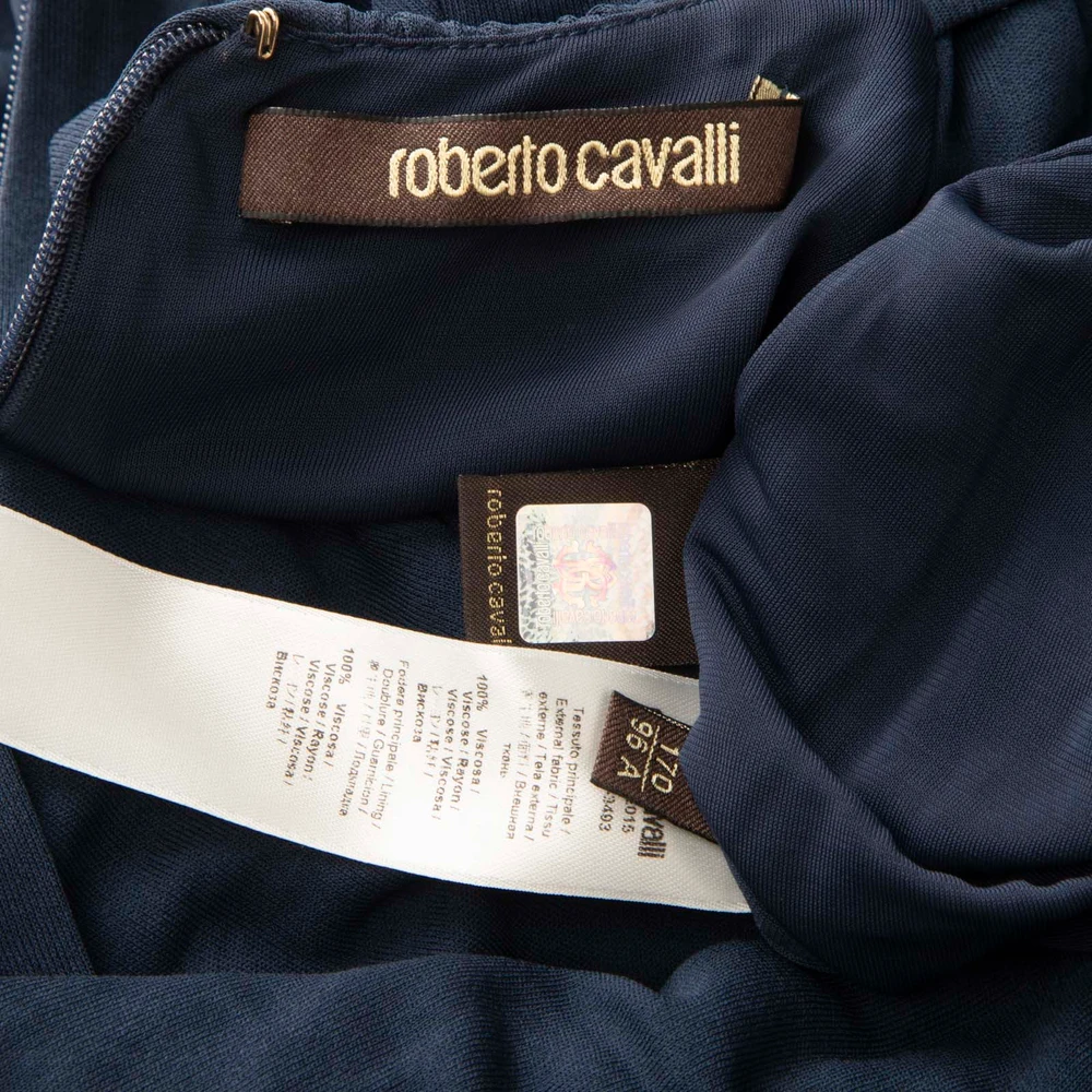 Roberto Cavalli Navy Rose Neckline Dress