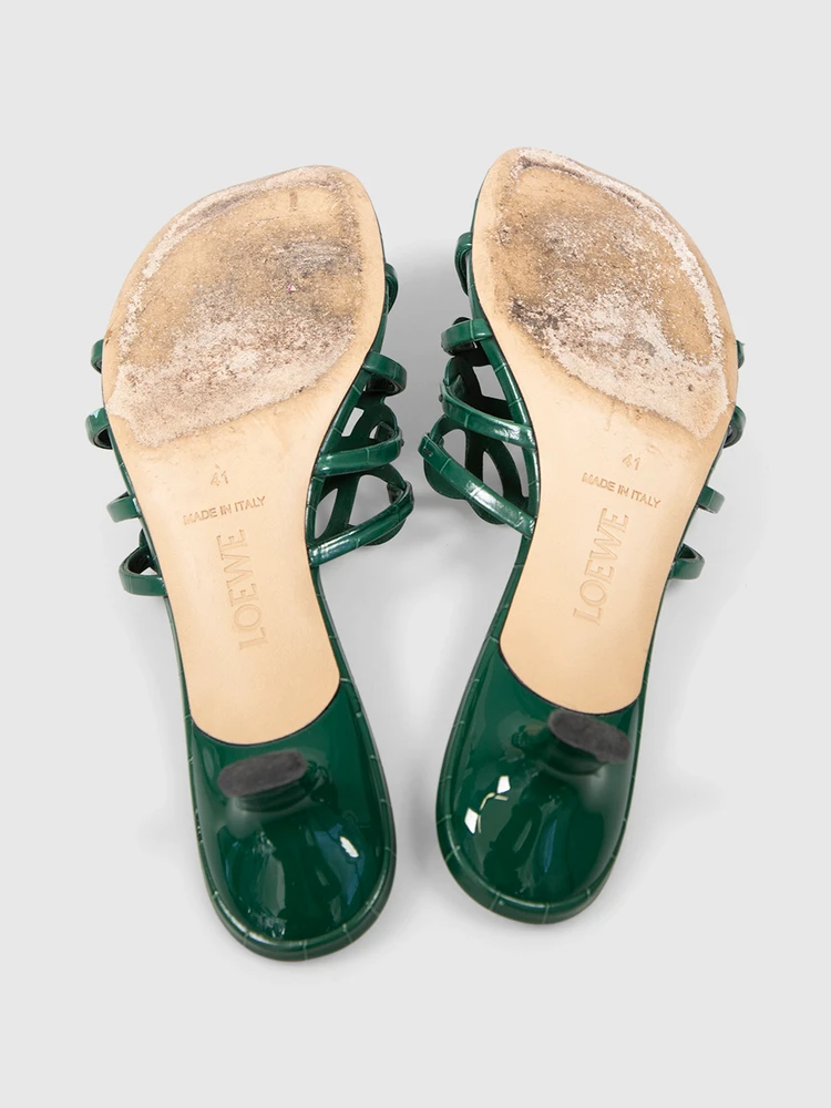 Loewe Green Croc Embossed Anagram Mules