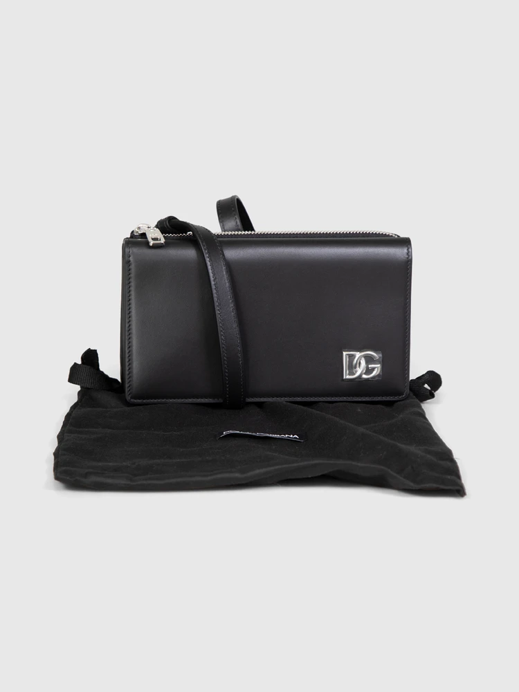 Dolce & Gabbana Black Leather Mini DG Crossbody