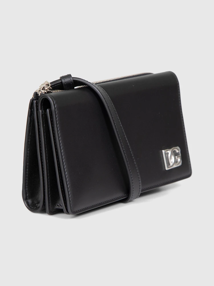 Dolce & Gabbana Black Leather Mini DG Crossbody