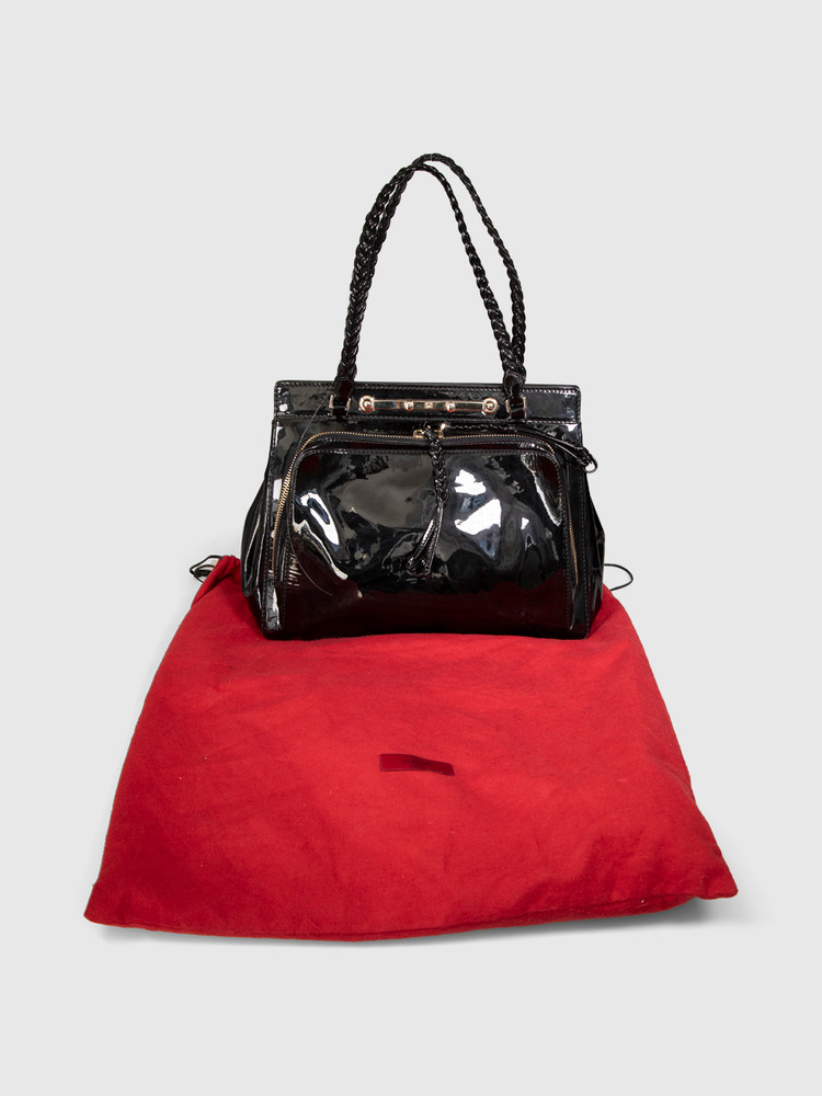 Valentino Garavani Black Patent Leather Demetra Tote Bag
