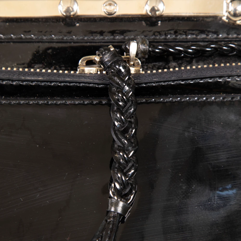 Valentino Garavani Black Patent Leather Demetra Tote Bag